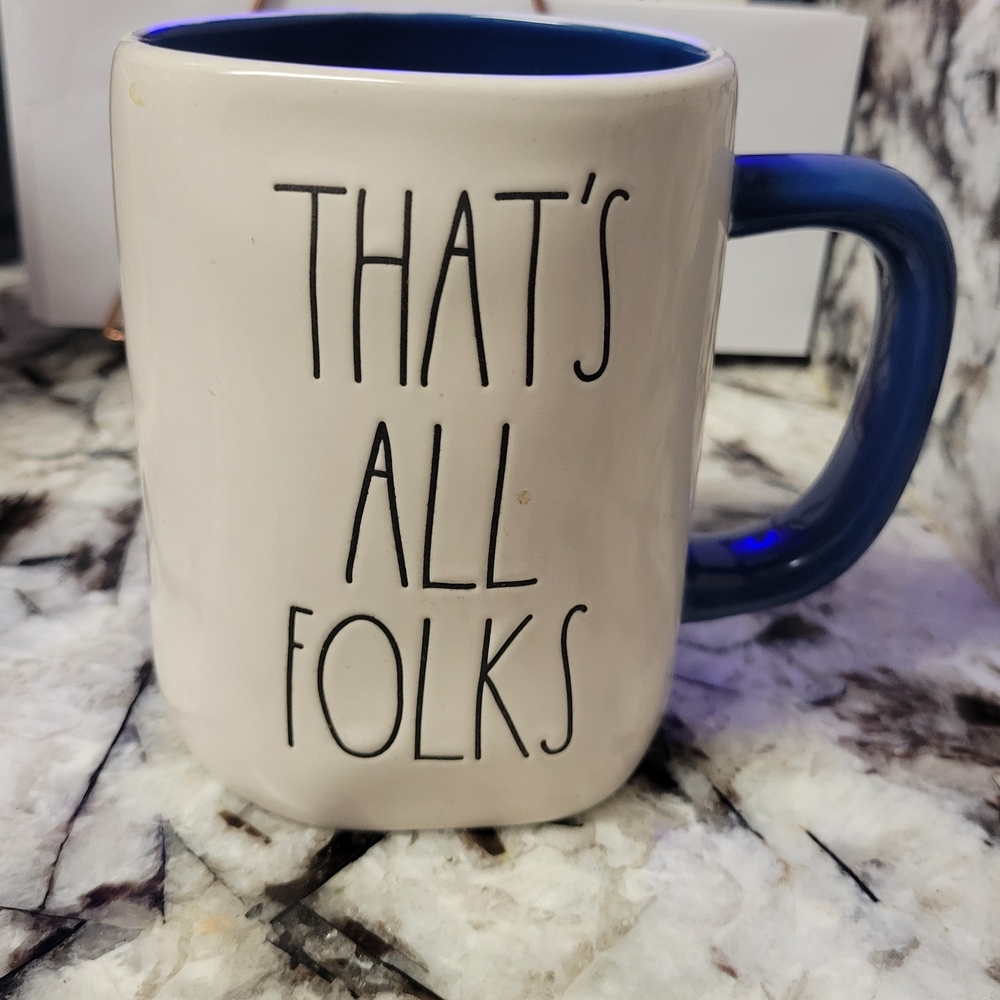 Rae Dunn "That's All Folks" (Looney Tunes Collection) Blue and White Ceramic Mug